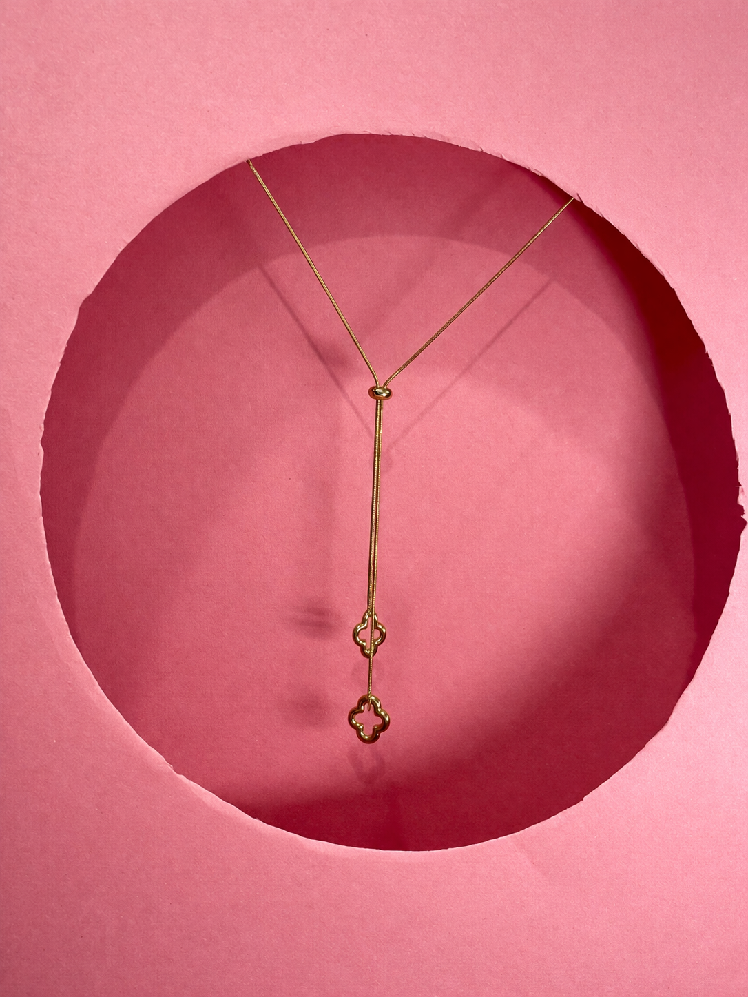 Elegant Gold Lariat Necklace with Clover Charms | Minimal Designer Pendant for Women