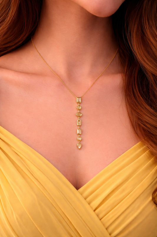 Elegant Gold Drop Pendant Necklace with Crystal Stones | Luxury Minimal Jewelry for Women
