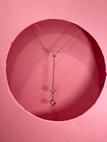 Elegant Gold Lariat Necklace with Clover Charms | Minimal Designer Pendant for Women