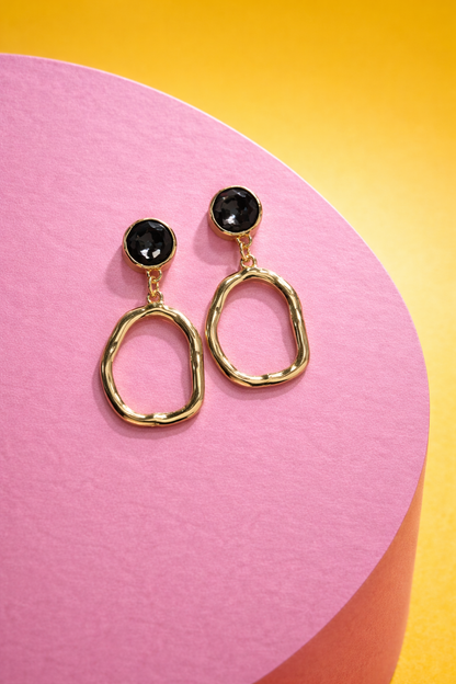 Black Stone Drop Earrings for Women | Gold Tone Statement Dangle Earrings | Elegant Party Wear Jewelry