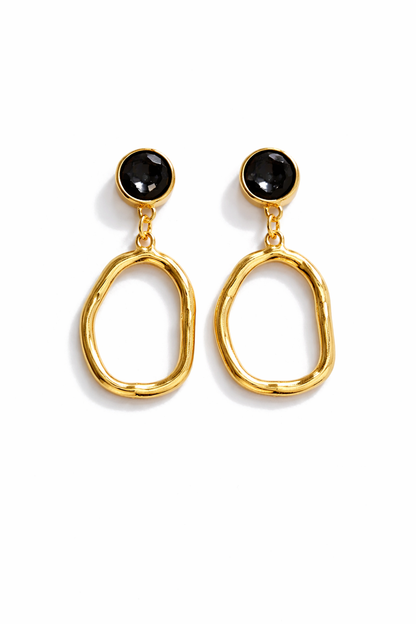 Black Stone Drop Earrings for Women | Gold Tone Statement Dangle Earrings | Elegant Party Wear Jewelry