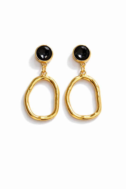 Black Stone Drop Earrings for Women | Gold Tone Statement Dangle Earrings | Elegant Party Wear Jewelry