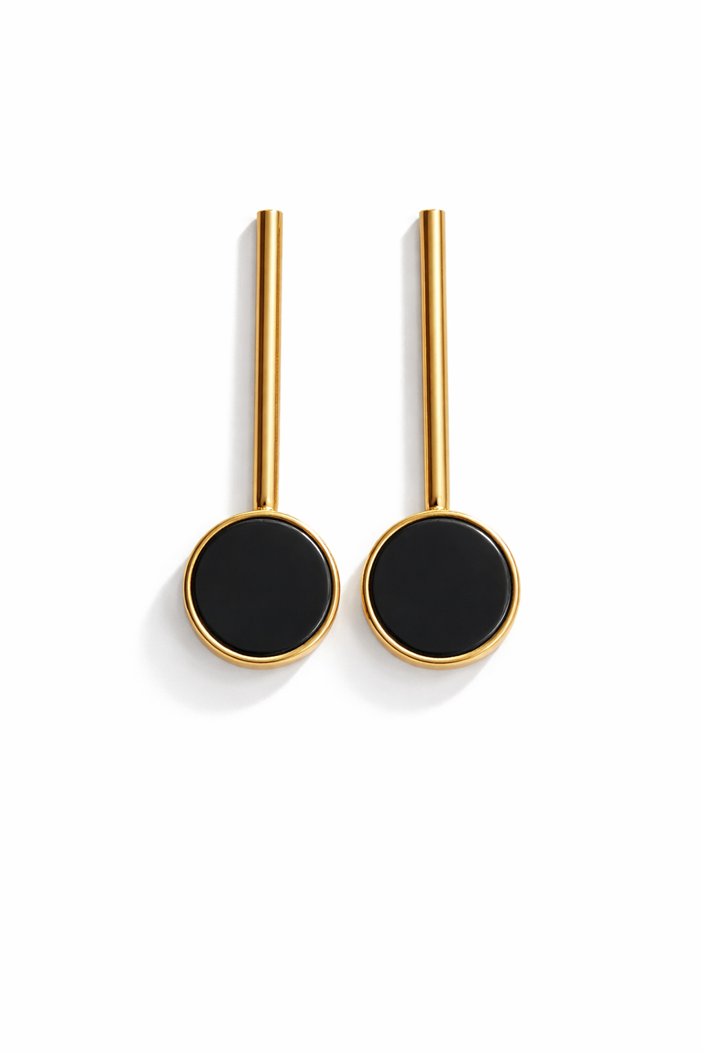 Black Round Drop Earrings for Women | Gold Tone Minimal Bar Design | Modern Statement Earrings