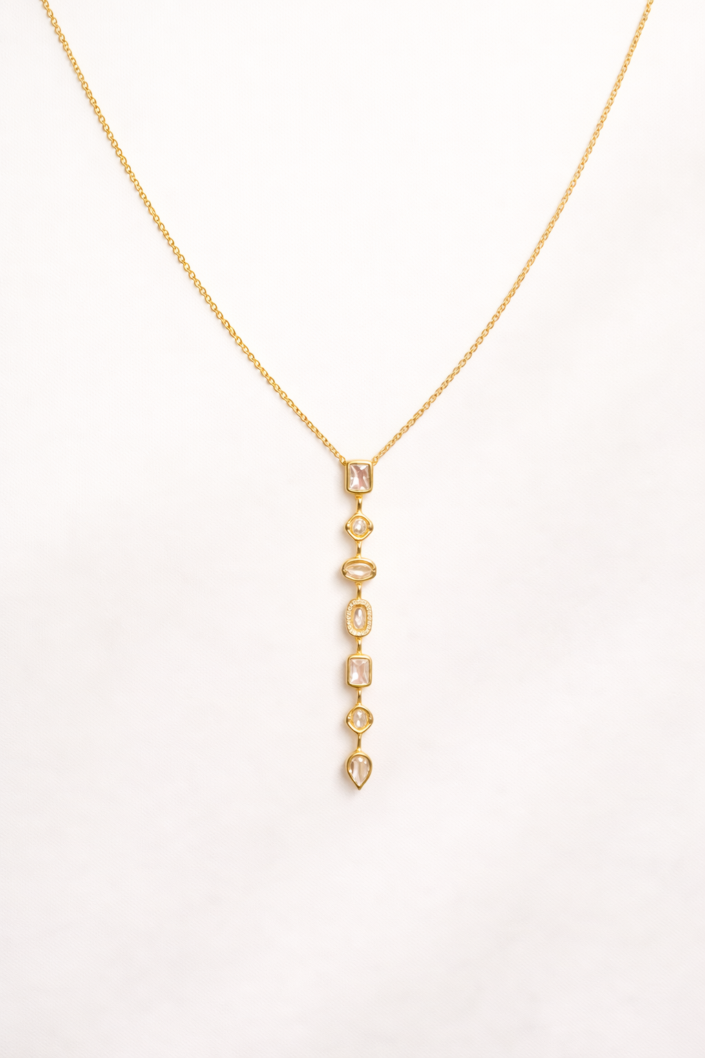 Elegant Gold Drop Pendant Necklace with Crystal Stones | Luxury Minimal Jewelry for Women