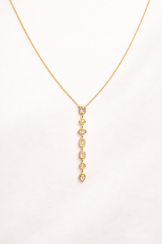Elegant Gold Drop Pendant Necklace with Crystal Stones | Luxury Minimal Jewelry for Women