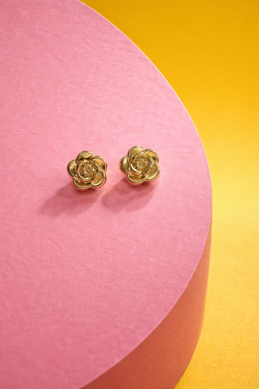Gold Rose Flower Stud Earrings for Women | Elegant Floral Minimal Jewelry