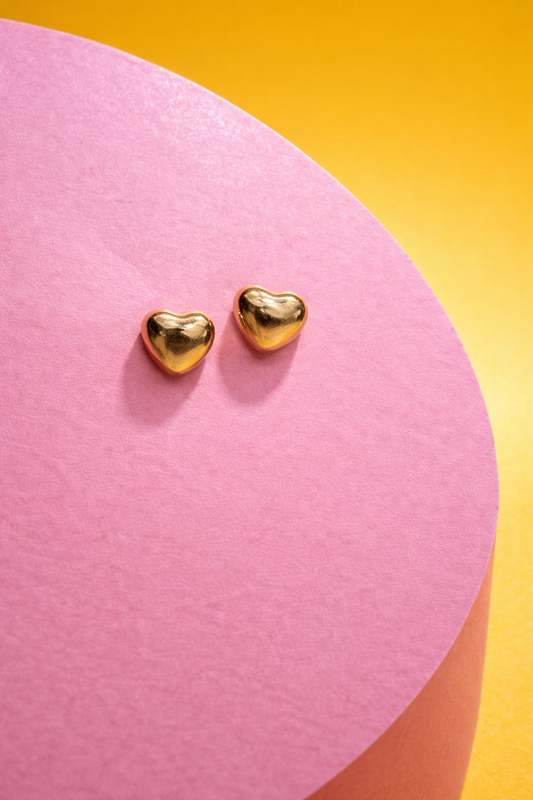 Gold Heart Stud Earrings for Women | Minimal Cute Love Design | Everyday Wear Jewelry