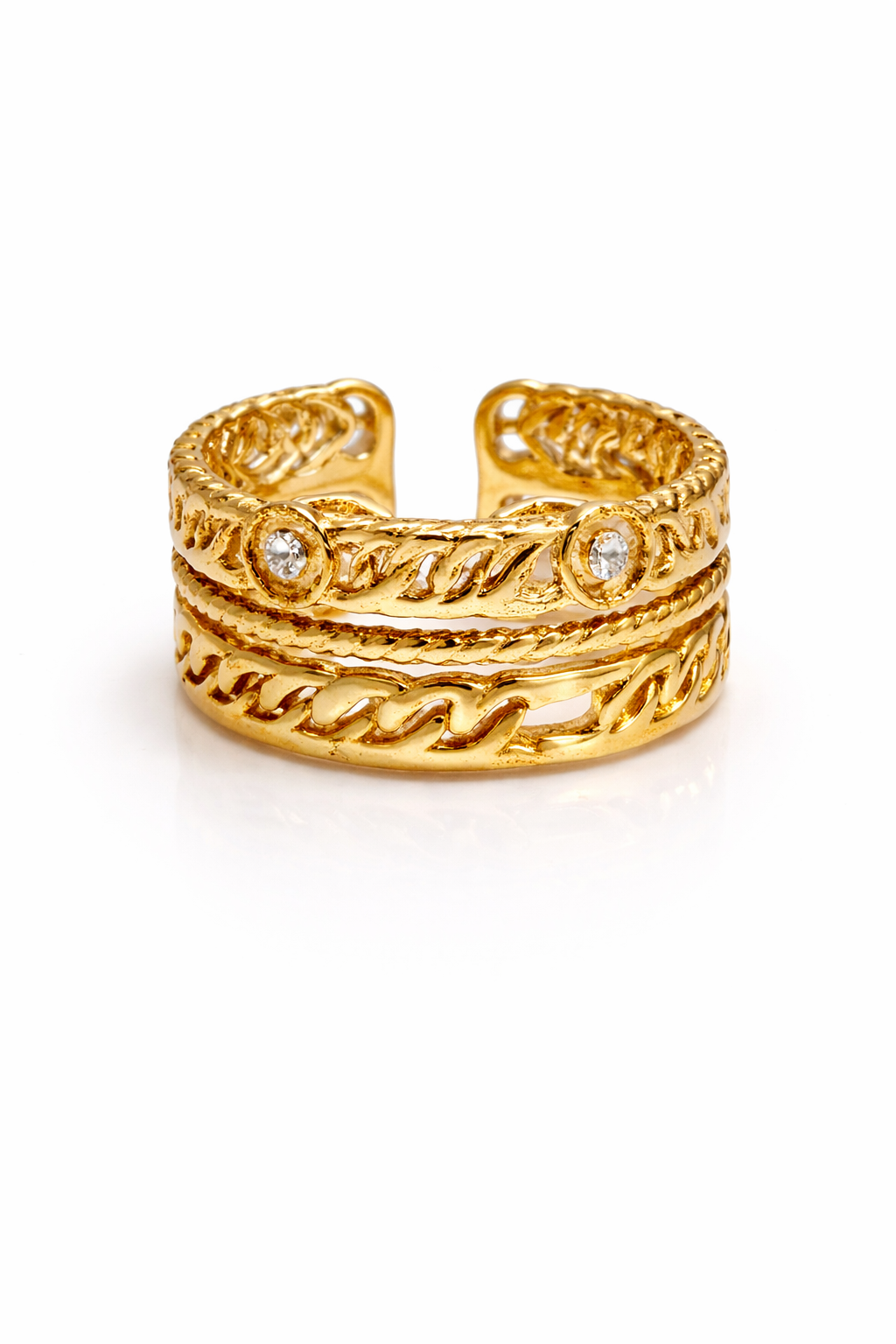 Layered Chain Statement Ring for Women | Bold Minimal Stack Design | Trendy Adjustable Ring